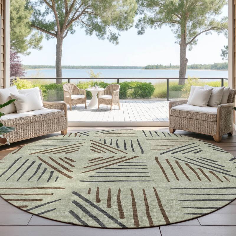 Machine Washable Indoor/ Outdoor Geo Dia Chantille Rug - Celery - 8' x 8'
