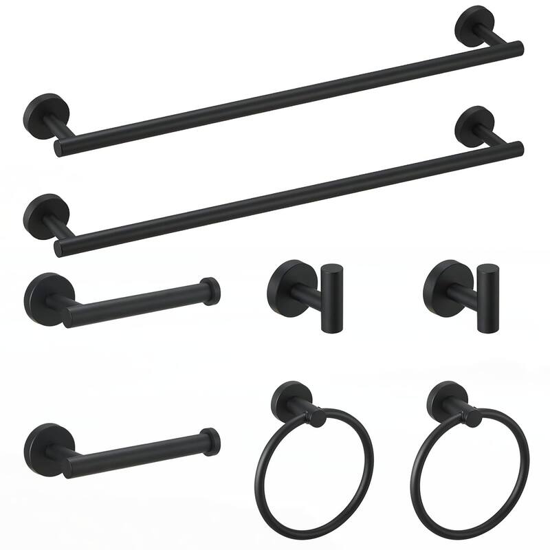 8-Pieces Black Bathroom Accessories Set,Bath Towel Bar Set