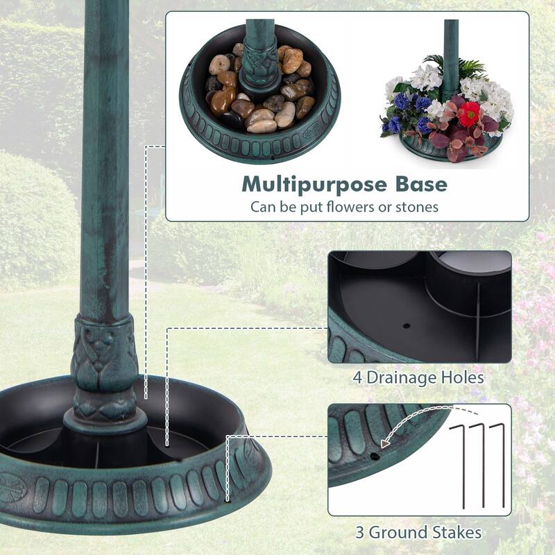 Costway 3-In-1 Pedestal Bird Bath with Solar Light with Bird Feeder & - See Details