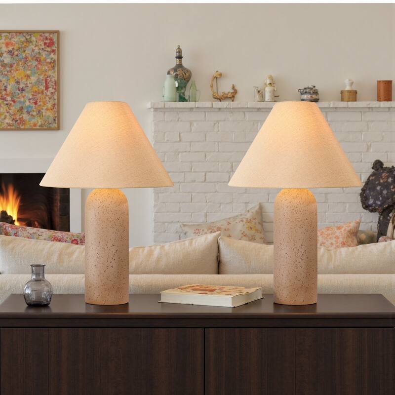 Ceramic Table Lamp with Drum Linen Shade