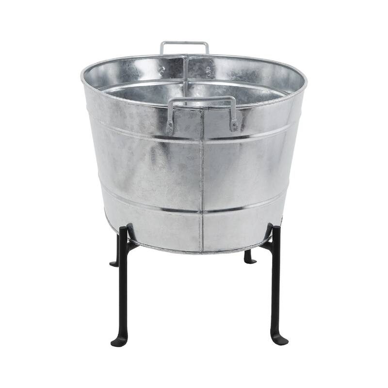 Achla Designs Classic Oval Galvanized Tub With Folding Stand, 24 Inch Wide, Steel - 24"