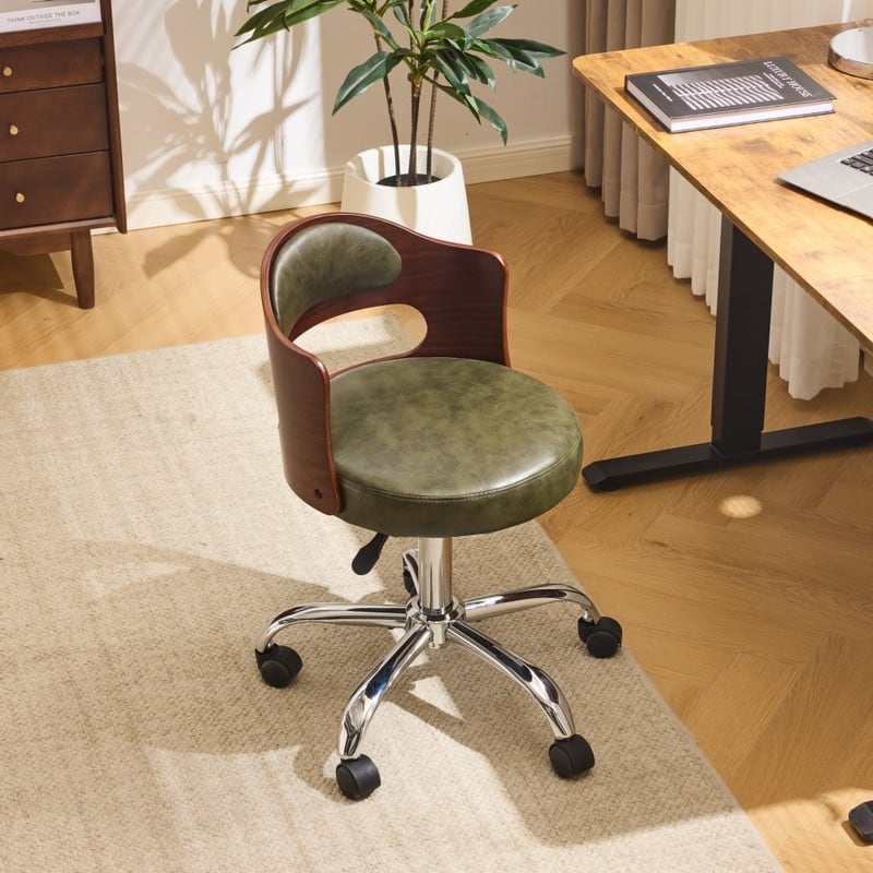 Ring-Shaped Wooden Back Office Chair With Foot Spikes And Wheels