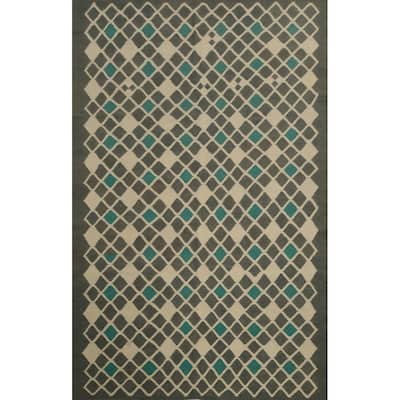 Hand Woven Oriental 100% Wool Carpet Southwestern Tribal Greys & Charcoal Kilim Area Rug - 9' 9'' X 6' 9''