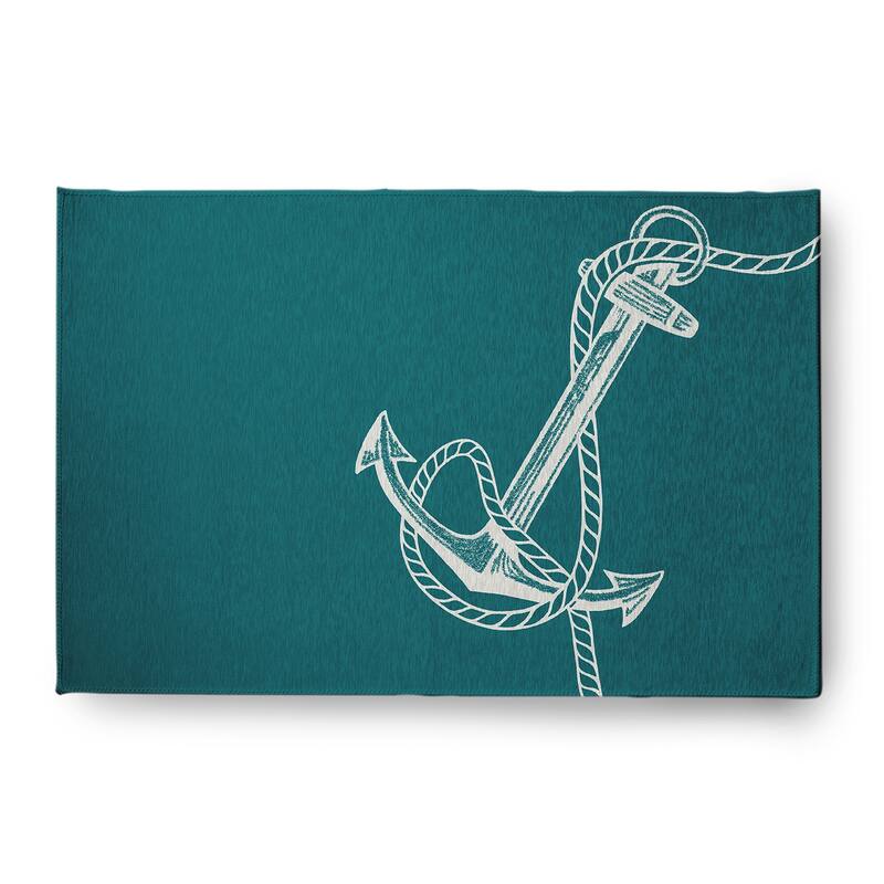 Anchored Nautical Chenille Rug - Ocean Teal - 4' x 6'