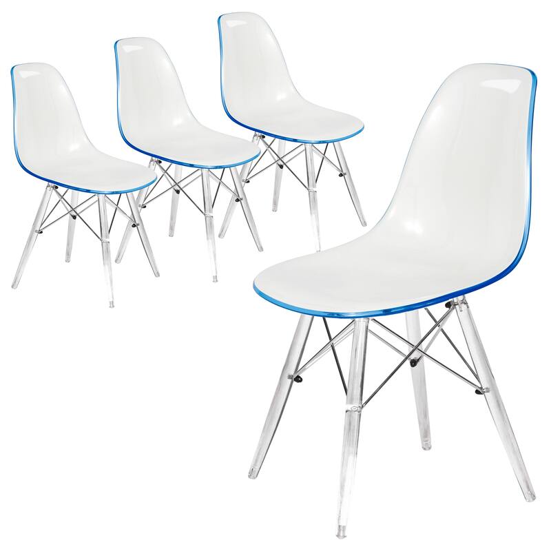 LeisureMod Dover Molded Side Chair with Acrylic Base, Set of 4 - Red - 36 x 32.4 x 16.25 - White Blue