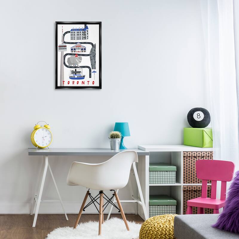 Stupell Toronto Whimsical Travel City Framed Floater Canvas Wall Art Design By Carla Daly