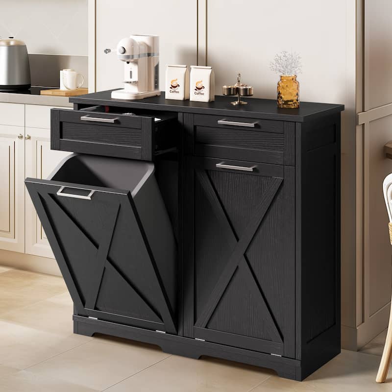 Moasis Kitchen Wooden Double Tilt Out Trash Can Cabinet with 2-Drawer
