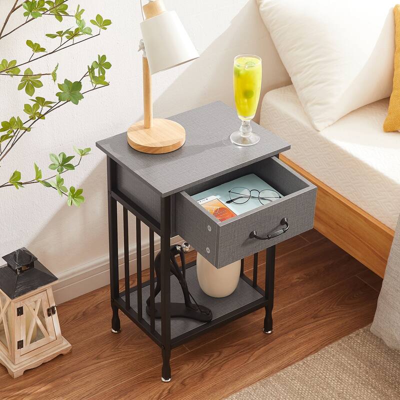 VECELO Modern Nightstand with Drawer and Storage Shelf