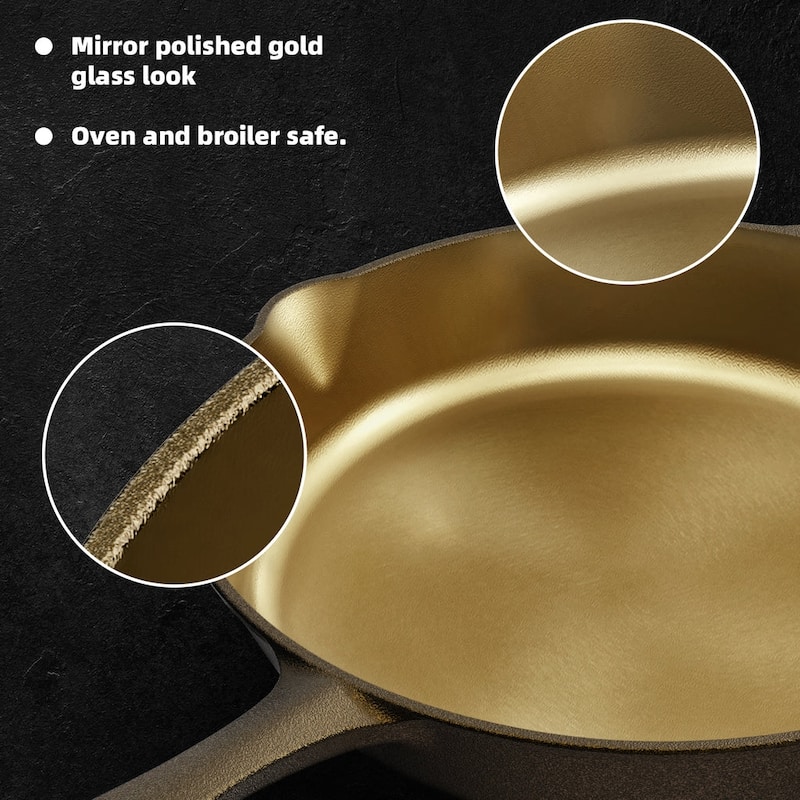 iLiving Seasoned Modern Heirloom Mirror Polished Cast Iron Skillet Pan 12" (2.7/3.7L)