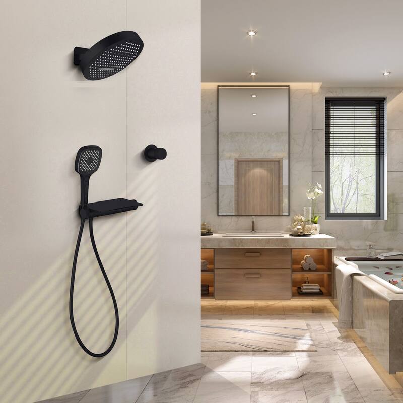 Modland 3-Function Shower System - Gunmetal/Matte Black, Bathtub Spout, 10-Grade Salt Spray