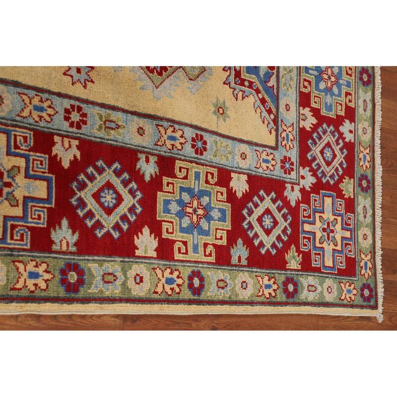 Kazak Oriental Area Rug Hand-Knotted Living Room Yellow Wool Carpet - 6'7" x 9'7"