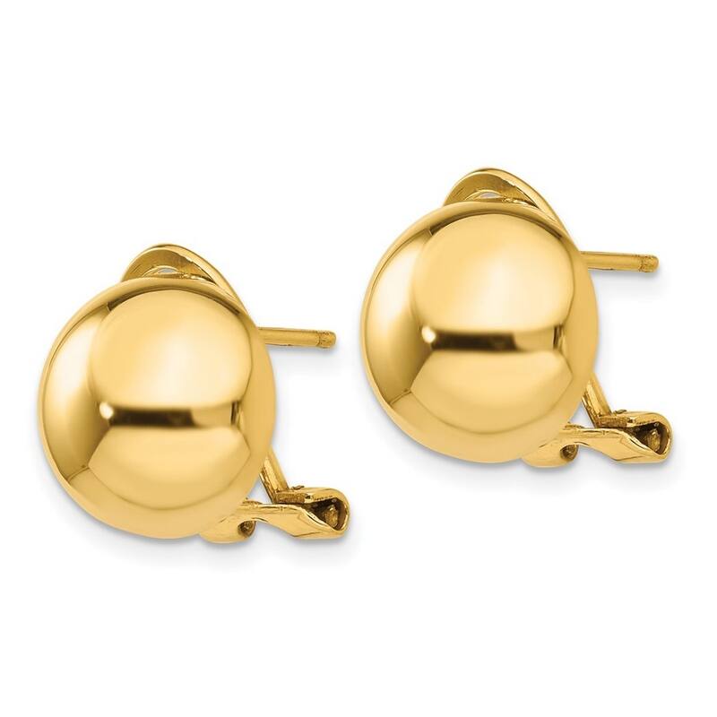 Curata 14k Yellow Gold 12mm Polished Flat back Omega back Half Ball Earrings