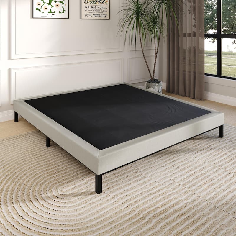 Clayfell Walpi 5" Metal Box Spring / Bed Foundation - Warm Gray/Black, Durable Metal Construction