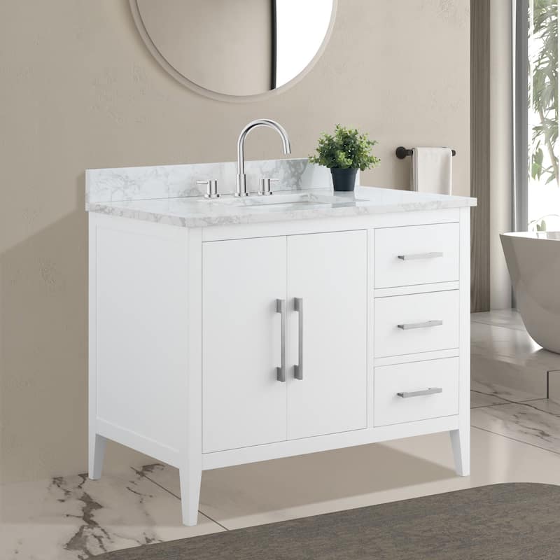 Vanity Art 42" Single Sink Bathroom Vanity Cabinet with Engineered Marble Countertop