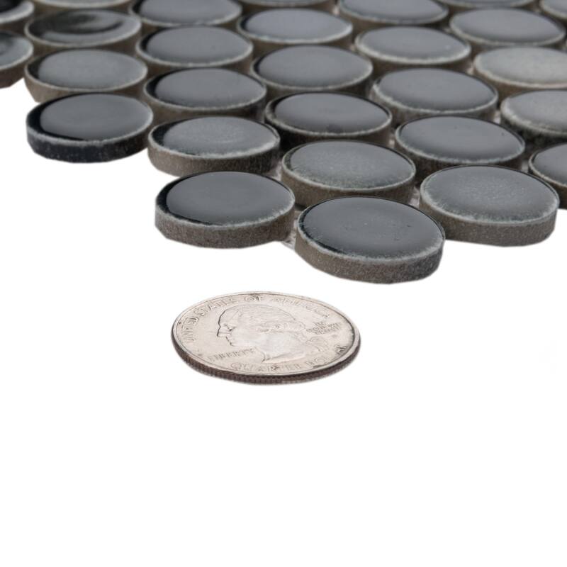 Merola Tile Hudson Penny Round Stormy Night 11-7/8" x 12-5/8" Porcelain Mosaic Floor and Wall Tile