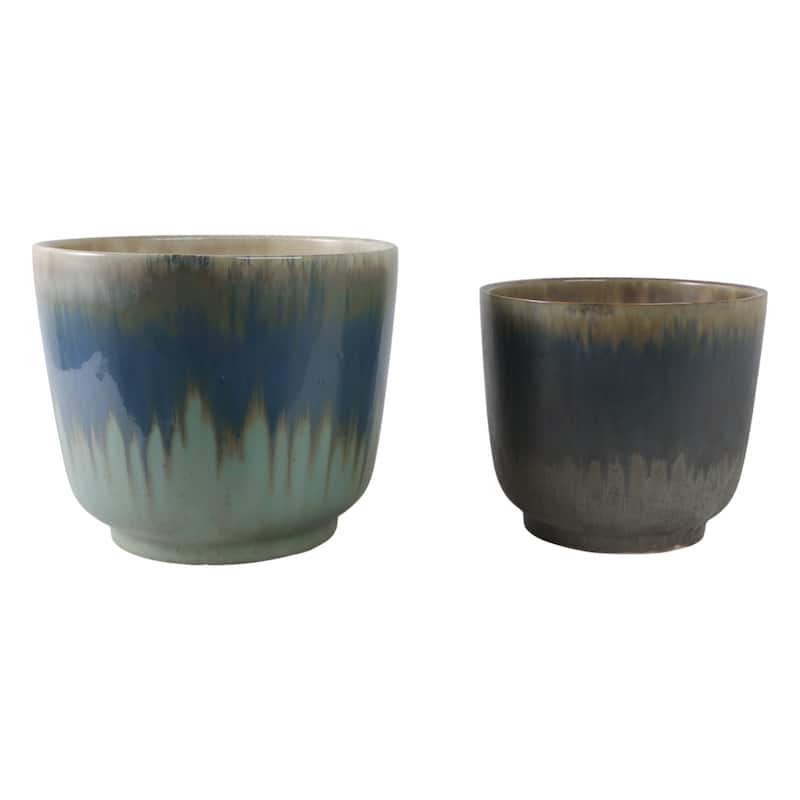 Ceramic Stone Planter Pots with Drainage Holes and Glossy Glazed Finish