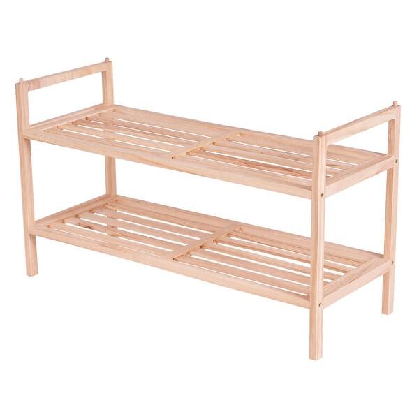 Shop Costway 2 Tier Solid Wood Shoe Rack Shelf Storage Organizer Wooden Slats Entryway Home As Pic Overstock 16680245