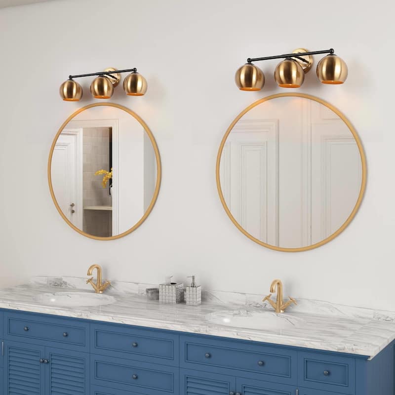 Marden Modern Black Gold 3-Light Bathroom Vanity Lights Vintage Metal Globe Wall Sconces - 22.5" L x 7" W x 8" H
