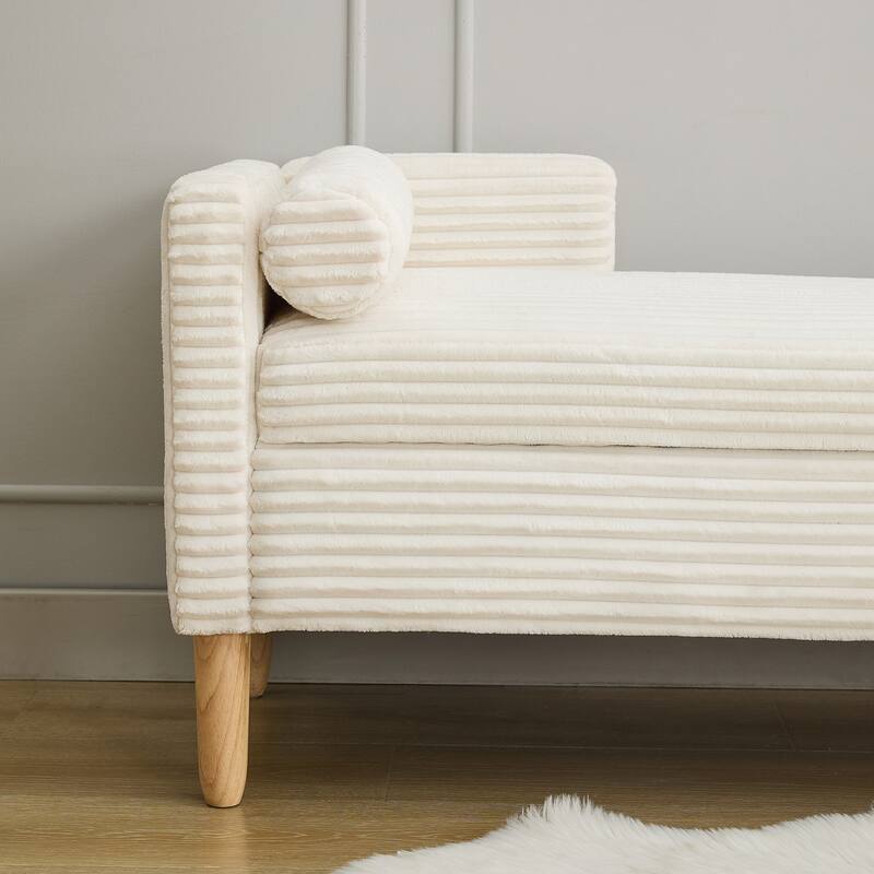 65.35" Wide Corduroy Storage Soft Bench with Armrests, Backrest and Two bolster Pillows for Living Room