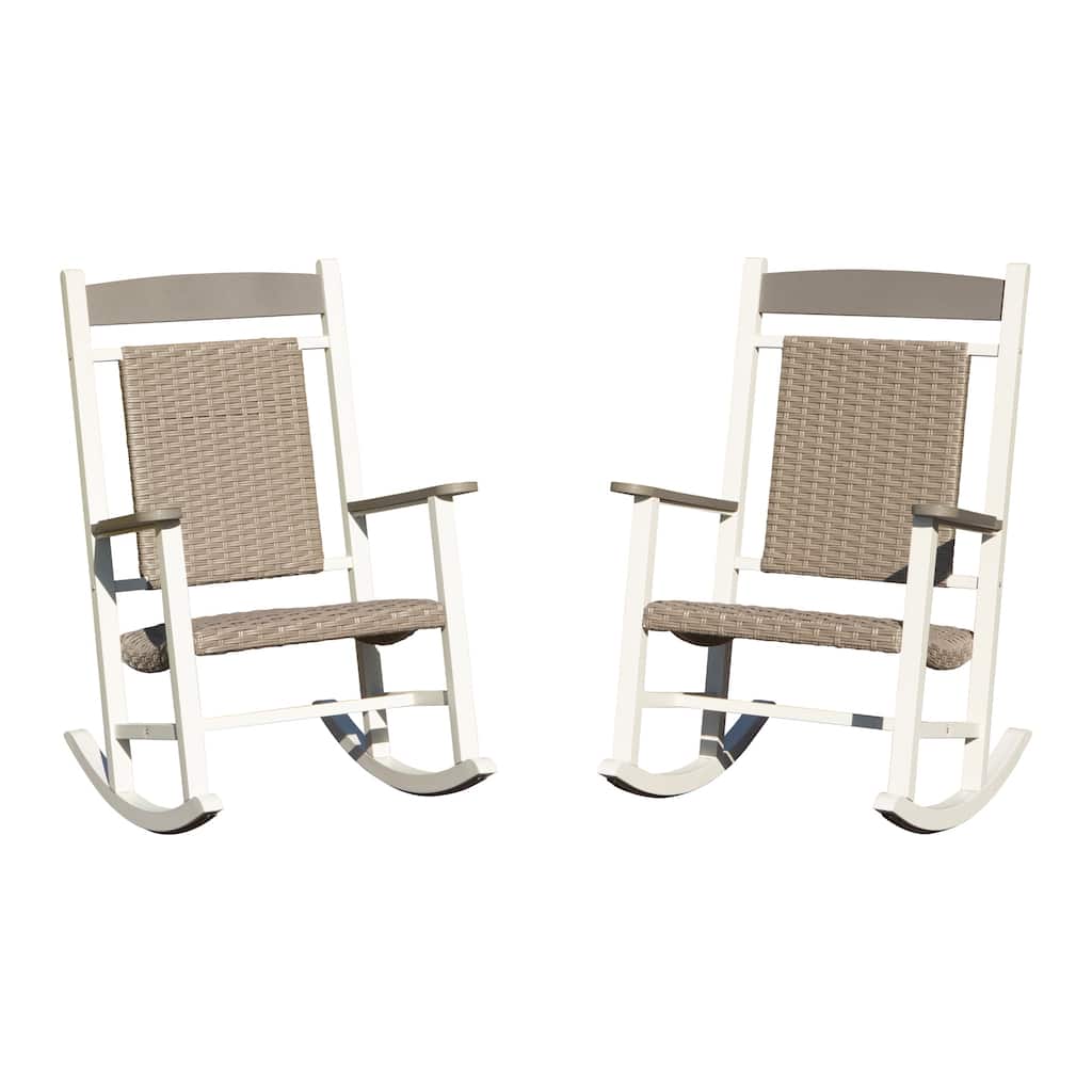 Outdoor Rocking Chairs Set of 2, Durable HDPE Oversized Rockers, Wicker Rocking Chair with 380lbs Support, Weather-Resistant