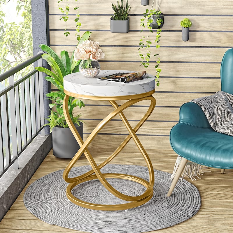 19-Inch Modern Round End Side Table with Metal Farme for Sofa Side Living Room Bedroom