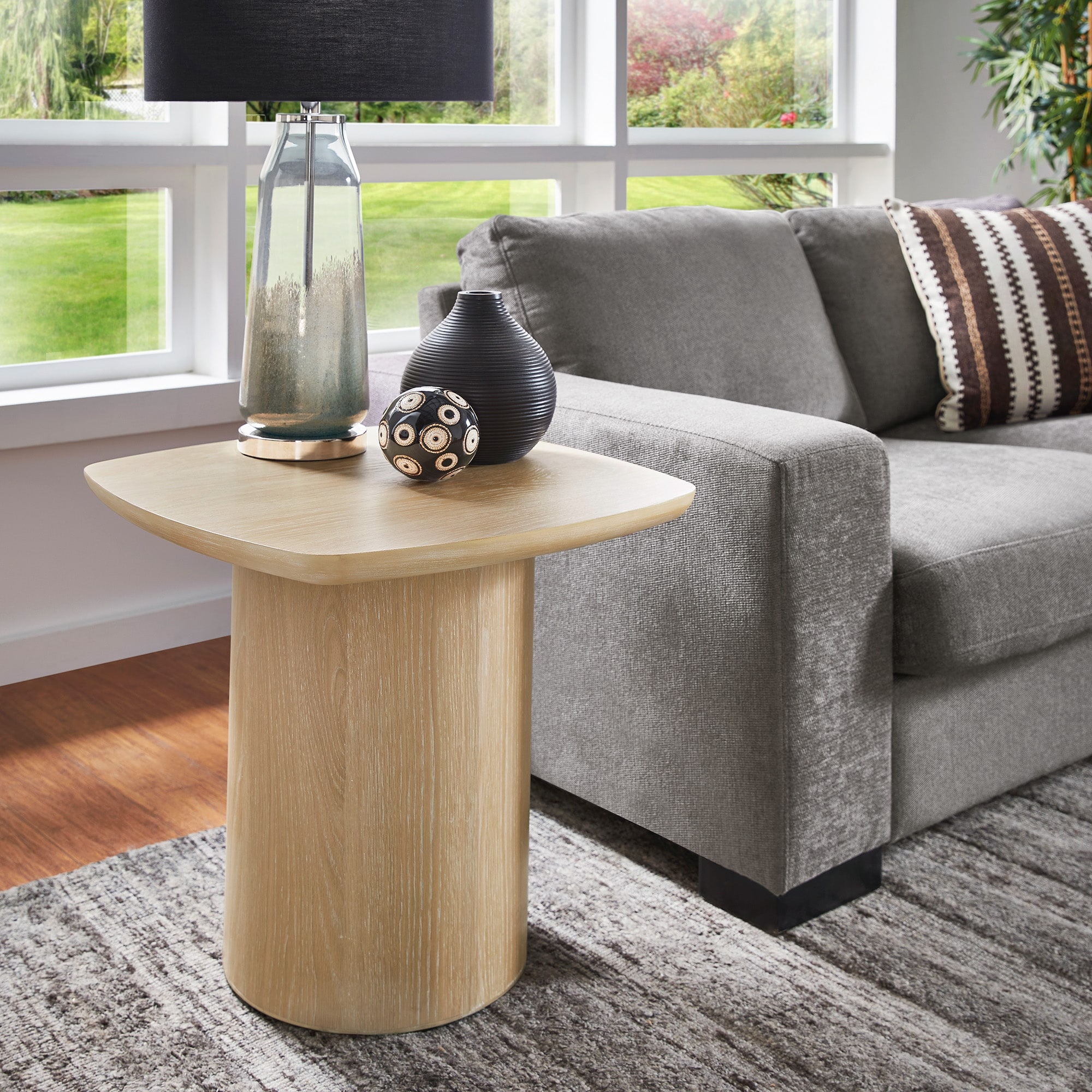 Edo Contemporary Oak-Finished End Table with Sturdy Column Base by iNSPIRE Q Modern