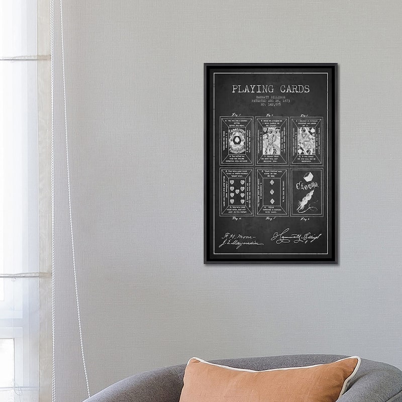 iCanvas "Hammatt Billings Playing Cards Patent Sketch (Charcoal)" by Aged Pixel Framed