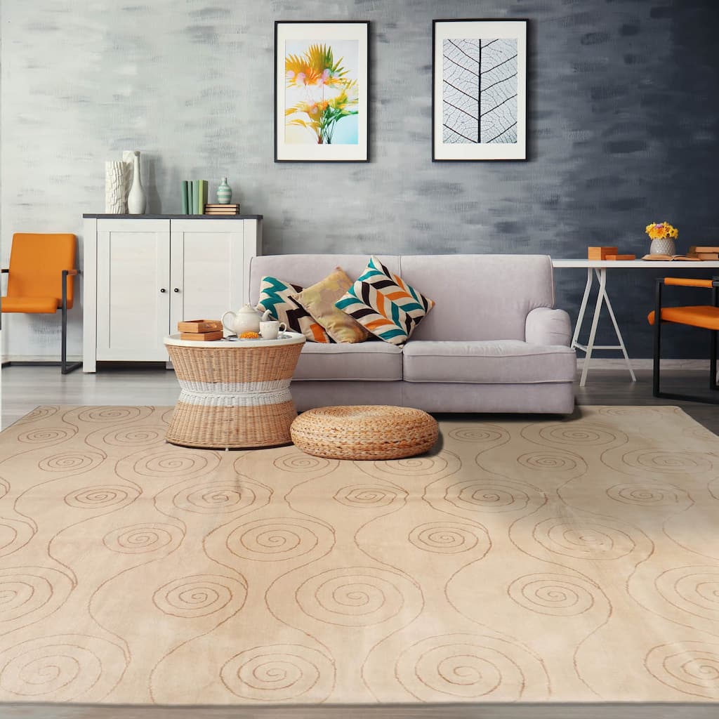 Hand Knotted Tufenkian Beige Tibetan Wool & Silk Modern Area Rug - 8' 6'' x 9' 6''