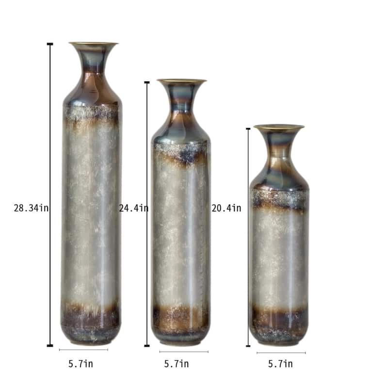 3-piece Floor Metal Vase Modern Large Glazed Metal Vase