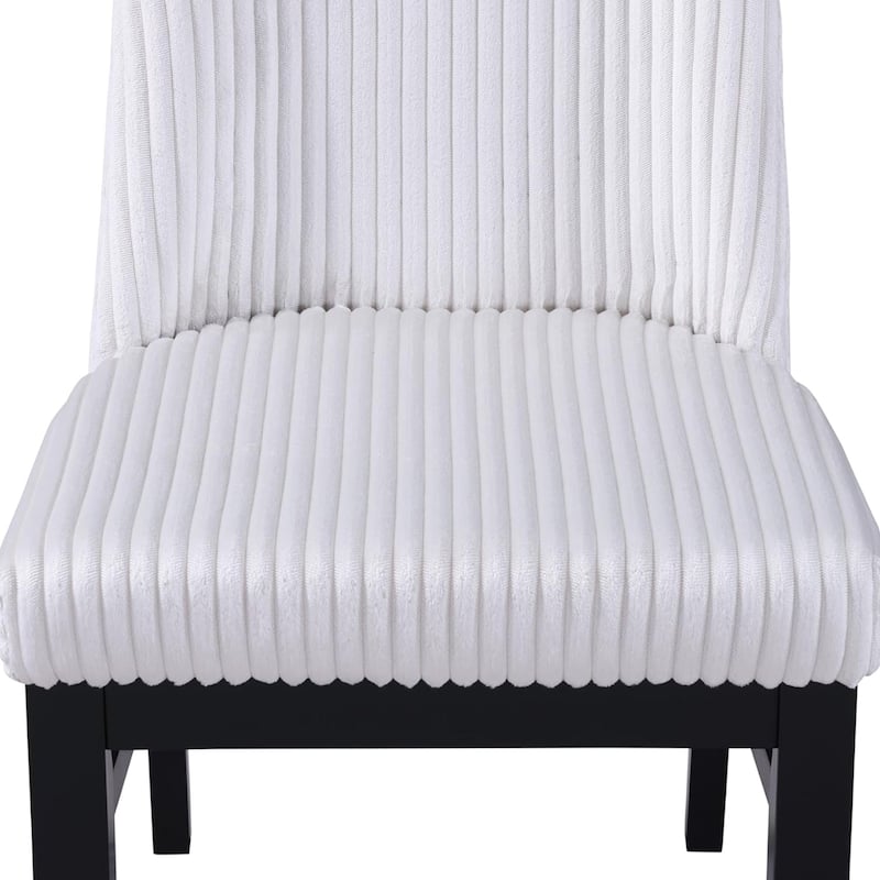 Haly Dining Chair Set of 2, White Fabric Padded Seat, Black Wood Legs