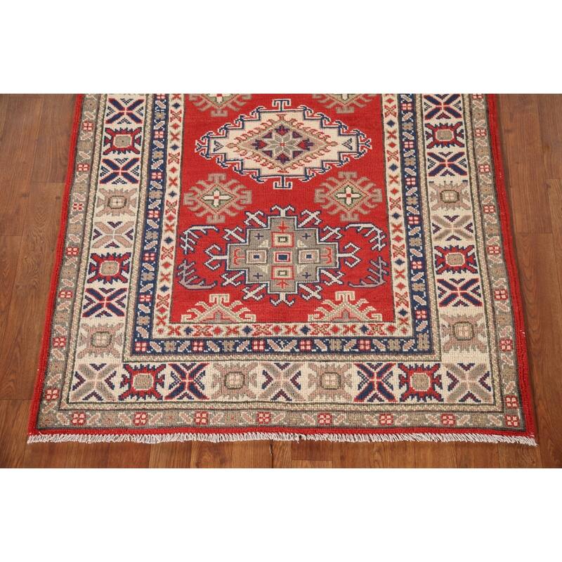 Geometric Kazak Rug Hand-Knotted Accent Wool Carpet - 3'4"x 4'9"