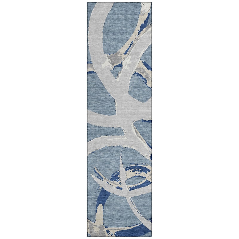 Machine Washable Indoor/ Outdoor Abstract Contemporary Chantille Rug