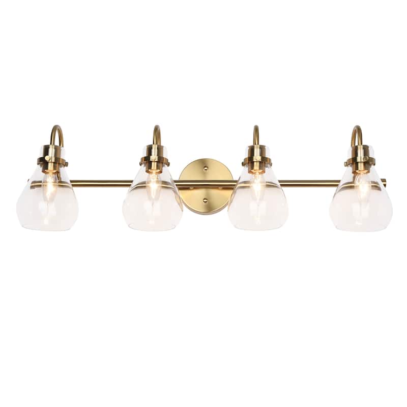 Modern Contemporary Brass Gold 4-light Bathroom Vanity Light LED Dimmable Glass Wall Sconces - L31.5"x W7.5"x H8.5"