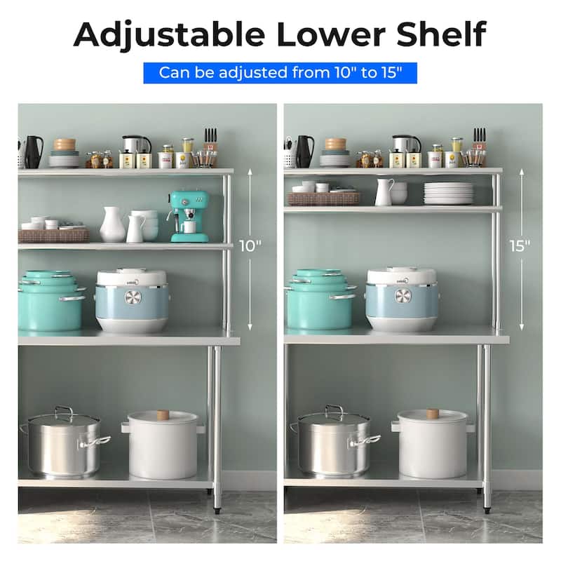 Costway 48'' 2-Tier Overshelf for Prep & Worktable Stainless Steel - See Details