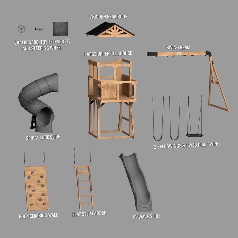 Backyard Discovery Dover Bay Spruce Swing Set, Tube Slide, Clubhouse