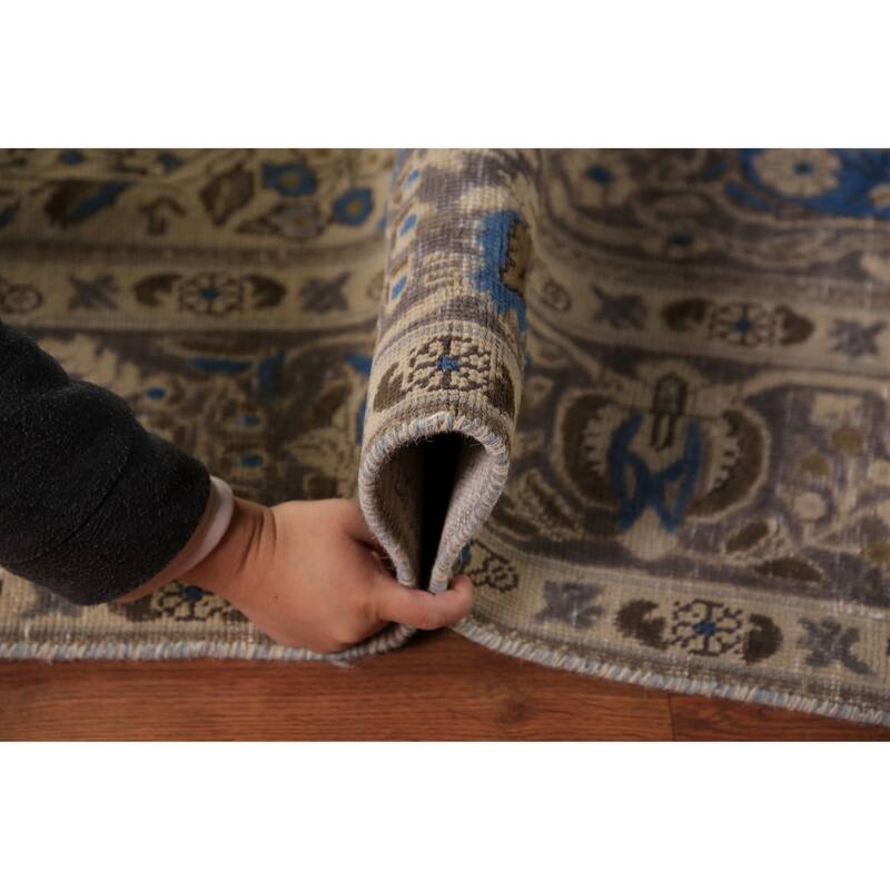 Floral Tabriz Persian Area Rug Beige Hand-Knotted Wool Carpet - 6'8"x 9'6"