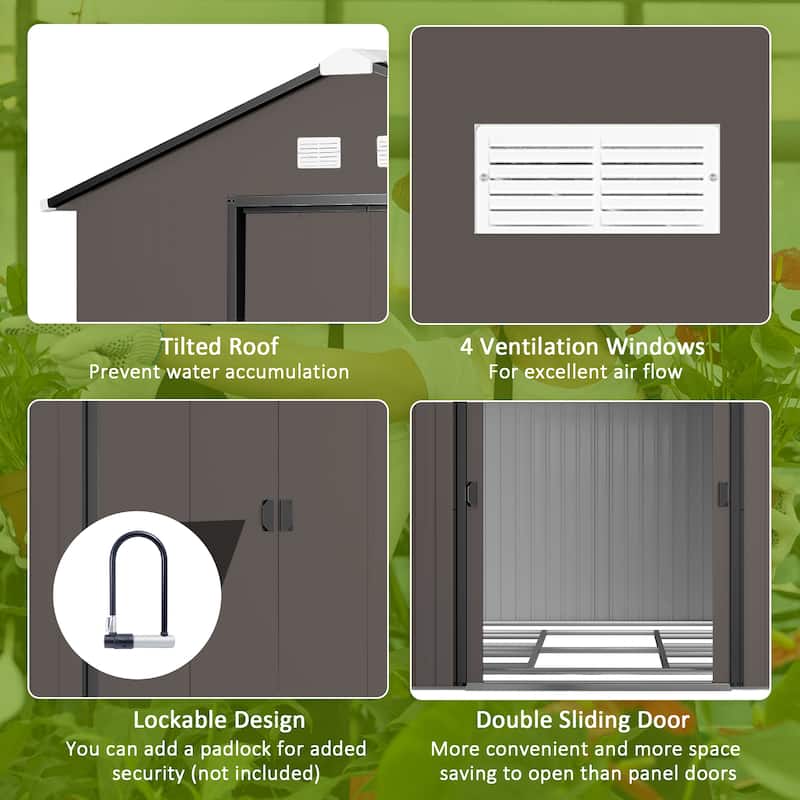 Outsunny 11' x 12.6' Outdoor Storage Shed Organizer, Garden Tool house with Floor Foundation, 4 Vents and 2 Easy Sliding Doors