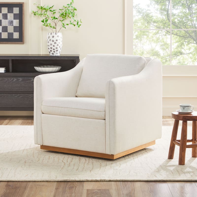 Walker Edison Modern Farmhouse Upholstered Linen Swivel Armchair