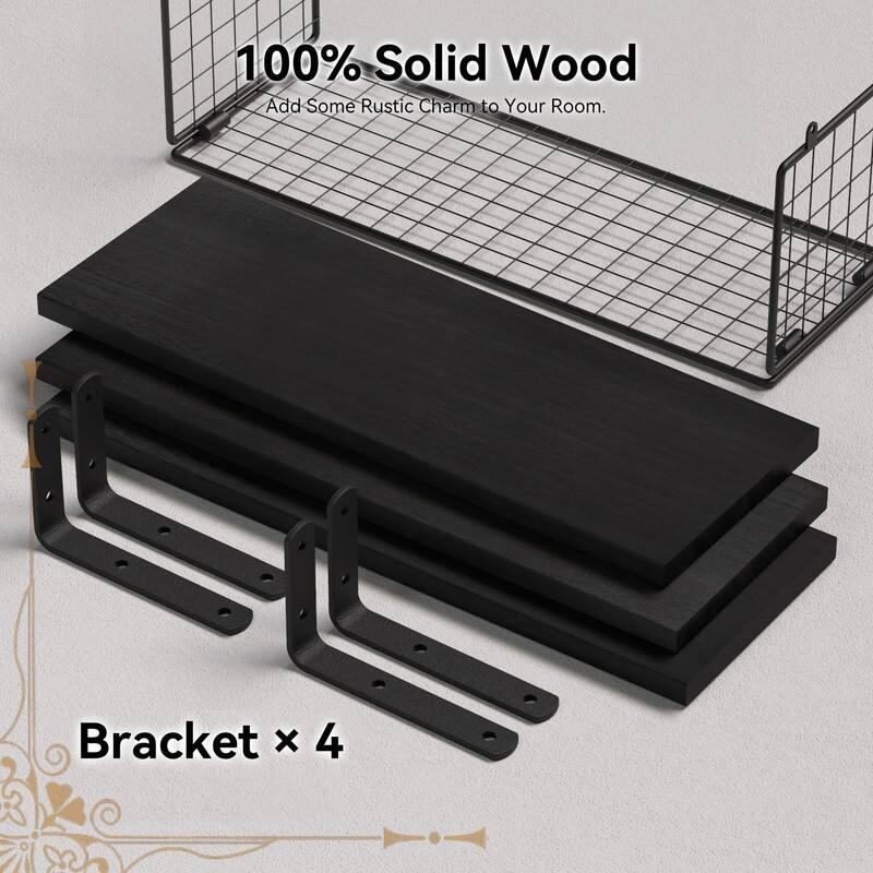 Over-Toilet Floating Shelf w/Wire Basket & Wall Mount - Black