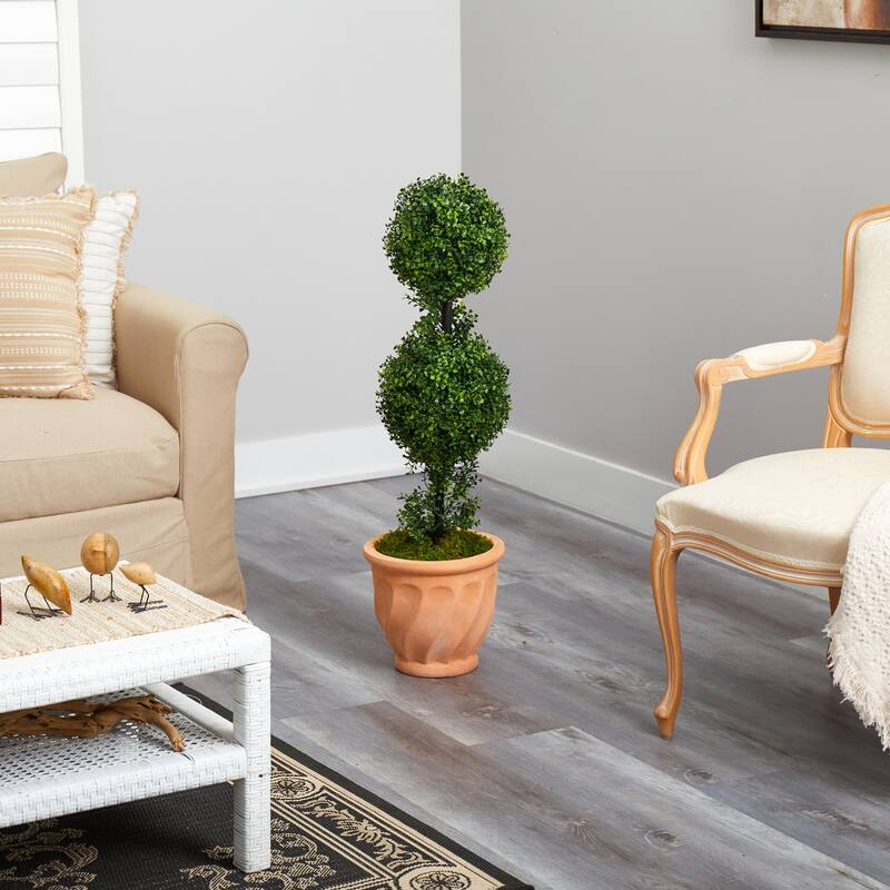 40 Inch Artificial Topiary Tree with Planter - Indoor Outdoor Decorative Ball Tree - Green - 61 Inches and Over