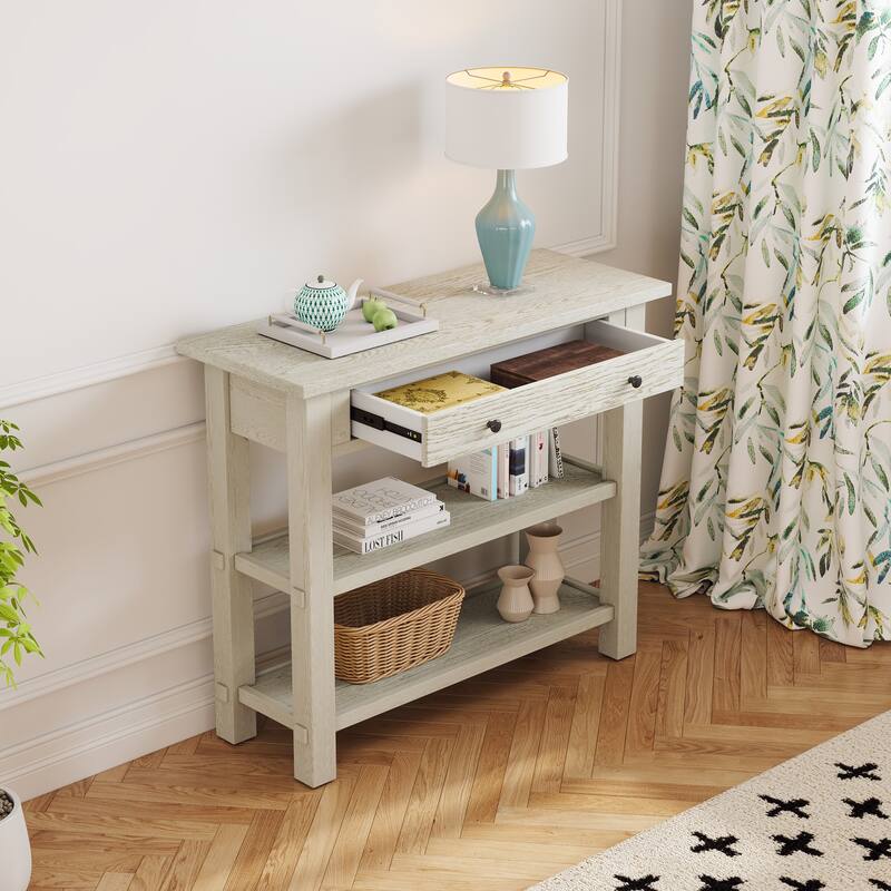 36" Retro Console Table with Drawer and Two Sturdy Shelves for Entryway or Living Room