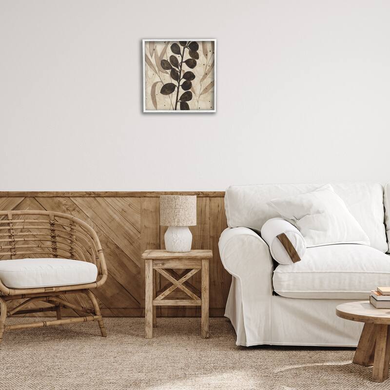 Stupell Beige & Brown Natural Leaves Framed Giclee Art Design By Krinlox