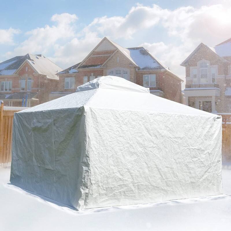 Domi 8' x 8' Universal Winter Gazebo Cover, All Season Waterproof Enclosed Cover with Sidewalls & Ventilated Mesh Windows, White