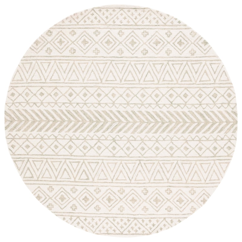 SAFAVIEH Handmade Metro Heloise Moroccan Boho Wool Rug - 6' Round - Ivory/Light Green