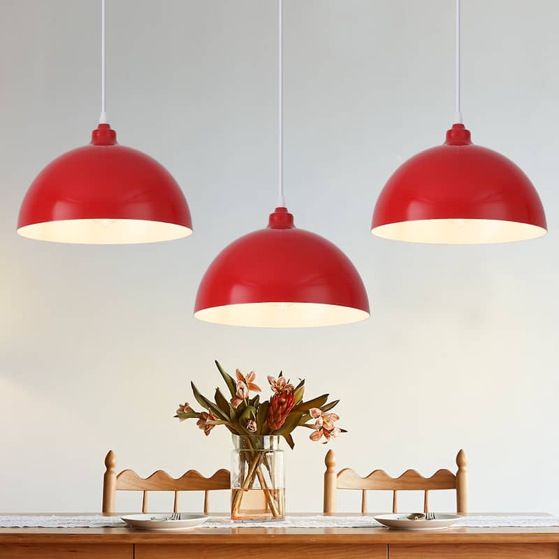 1 - Light 11.8" W Single Dome Pendant for Kitchen Island Dining Room (Set of 3) - W 11.81 in - Red