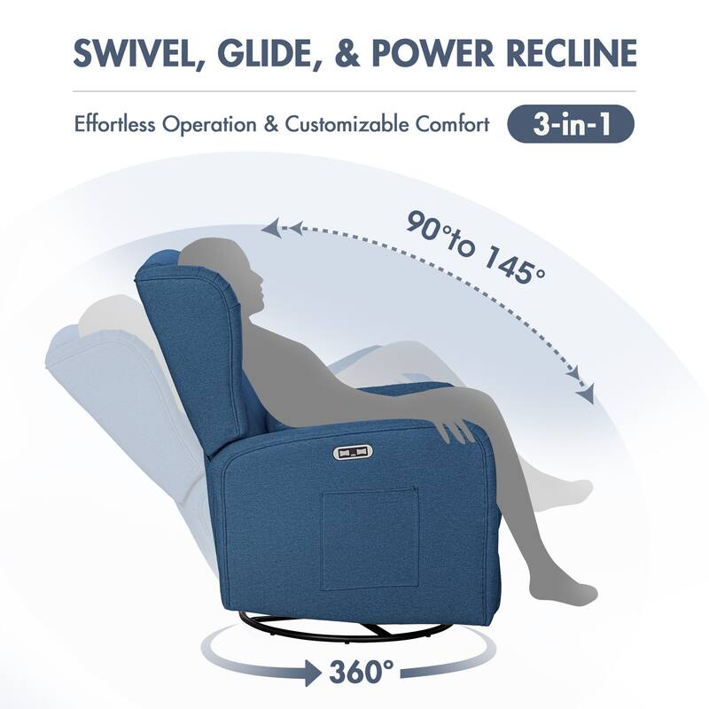 Madison Park Candace Power Recliner 3-in-1 with Swivel, Glider, USB Ports