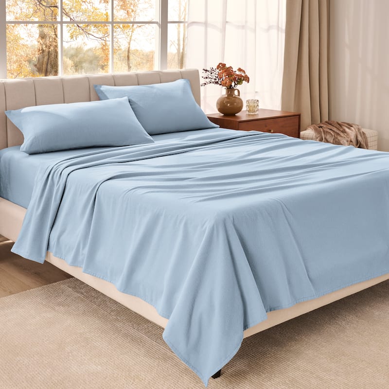 Bare Home Organic Cotton Flannel Sheet Set - Twin XL - Light Blue