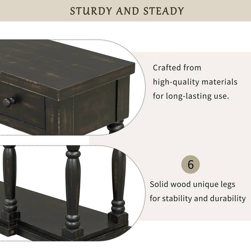Retro Console Table with 4 Front Facing Storage Drawers and 1 Shelf