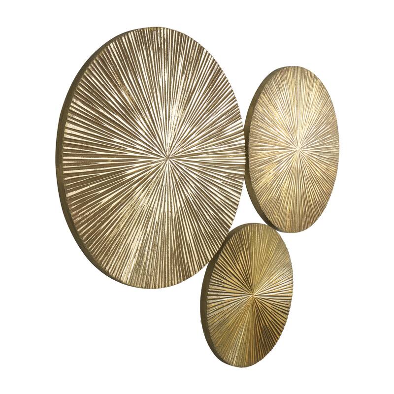 CosmoLiving by Cosmopolitan Gold, White or Black Wooden Carved Radial Plate Home Wall Decor (Set of 3)