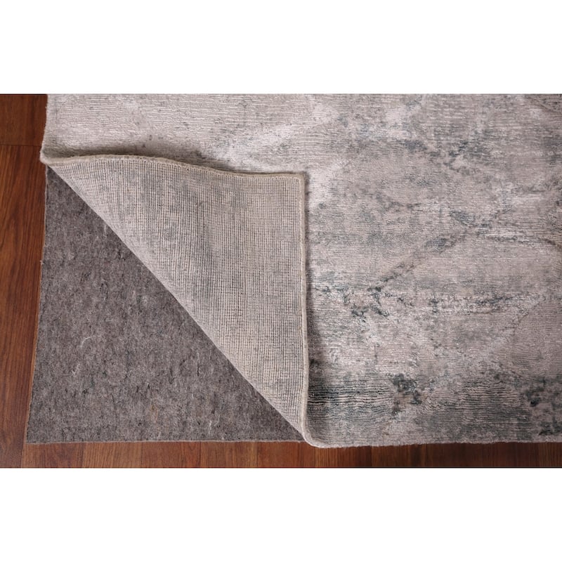 All-Over Abstract Indian Area Rug Handmade Beige Wool Carpet - 5'6"x 7'11"